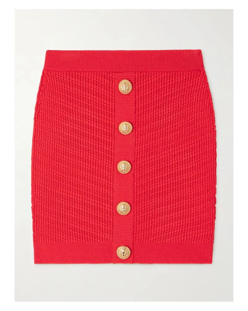 Balmain Minirock Aus Rippstrick Mit Zierknöpfen - Rot Rot