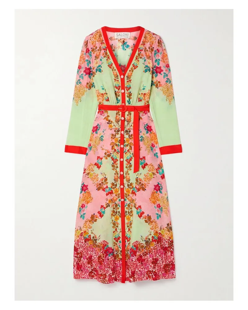 Saloni Lea Maxikleid Aus Crêpe De Chine Aus Seide Mit Blumenprint Und Bindegürtel - Rot Rot