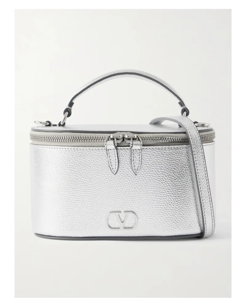 Valentino Garavani Vanity Case Schultertasche Aus Strukturiertem Metallic-leder - Silber Silber