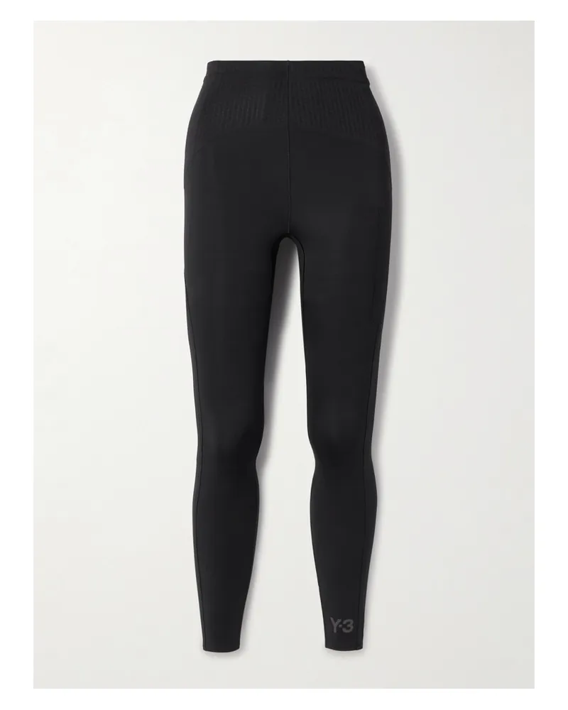 adidas Y-3 Leggings Aus Recyceltem Stretch-material Mit Mesh-besatz - Schwarz Schwarz