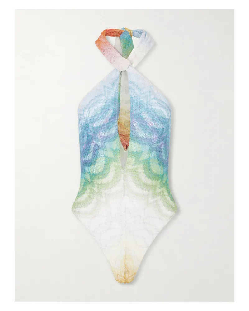 Missoni Halterneck Metallic Crochet-knit Swimsuit - Blue Blue