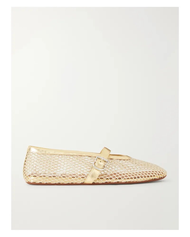 Alaïa Mary-jane-ballerinas Aus Mesh Mit Metallic-lederbesätzen - Gold Gold
