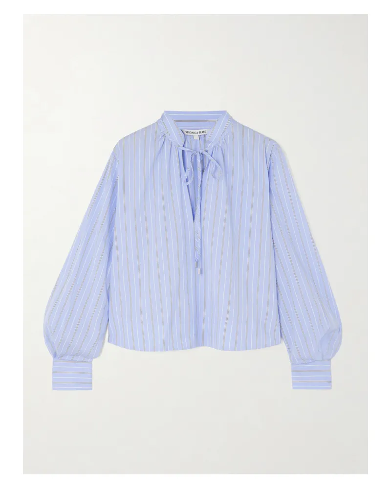 Veronica Beard Kaits Tie-neck Striped Cotton Blouse - Blue Blue
