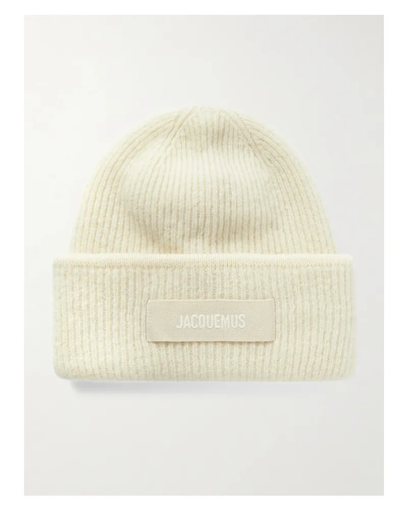 Jacquemus Le Bonnet Grosgrain-trimmed Ribbed-knit Beanie - Off-white Off-white