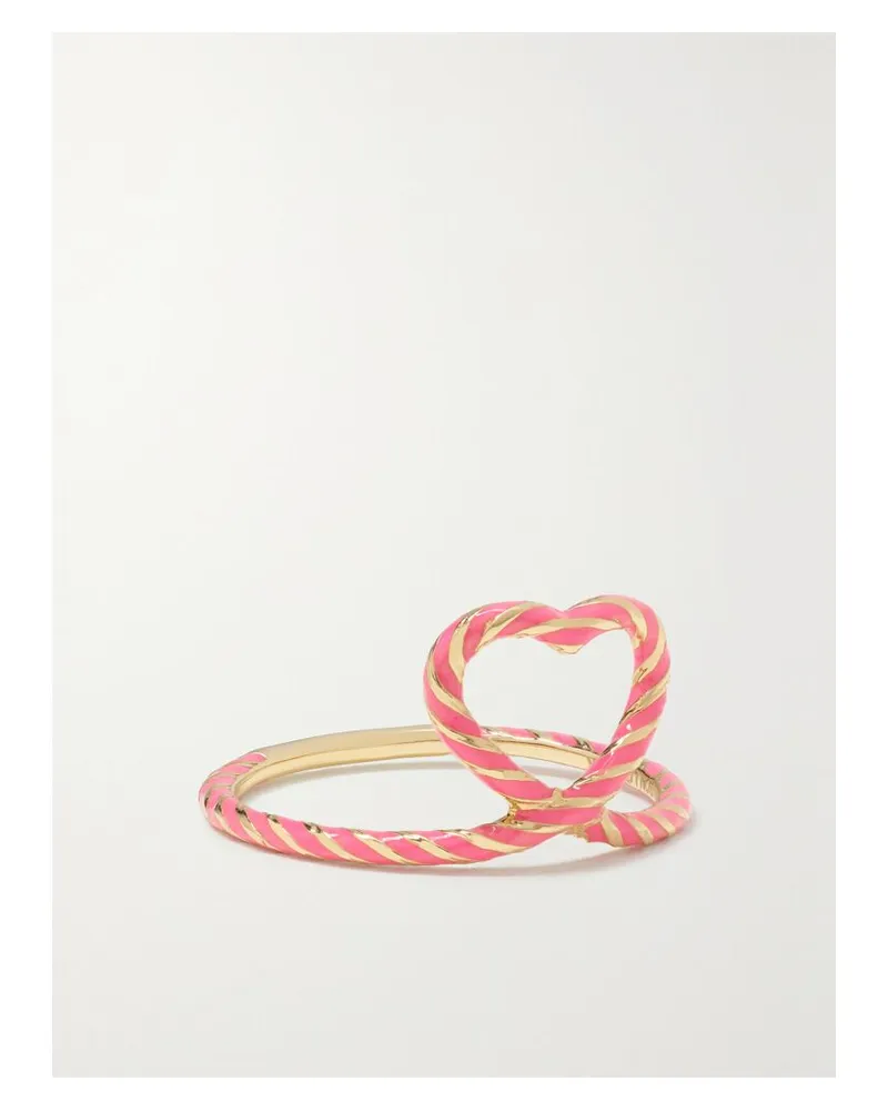 Alison Lou Heart Streamer Ring Aus 14 Karat Gold Mit Emaille - Pink Pink