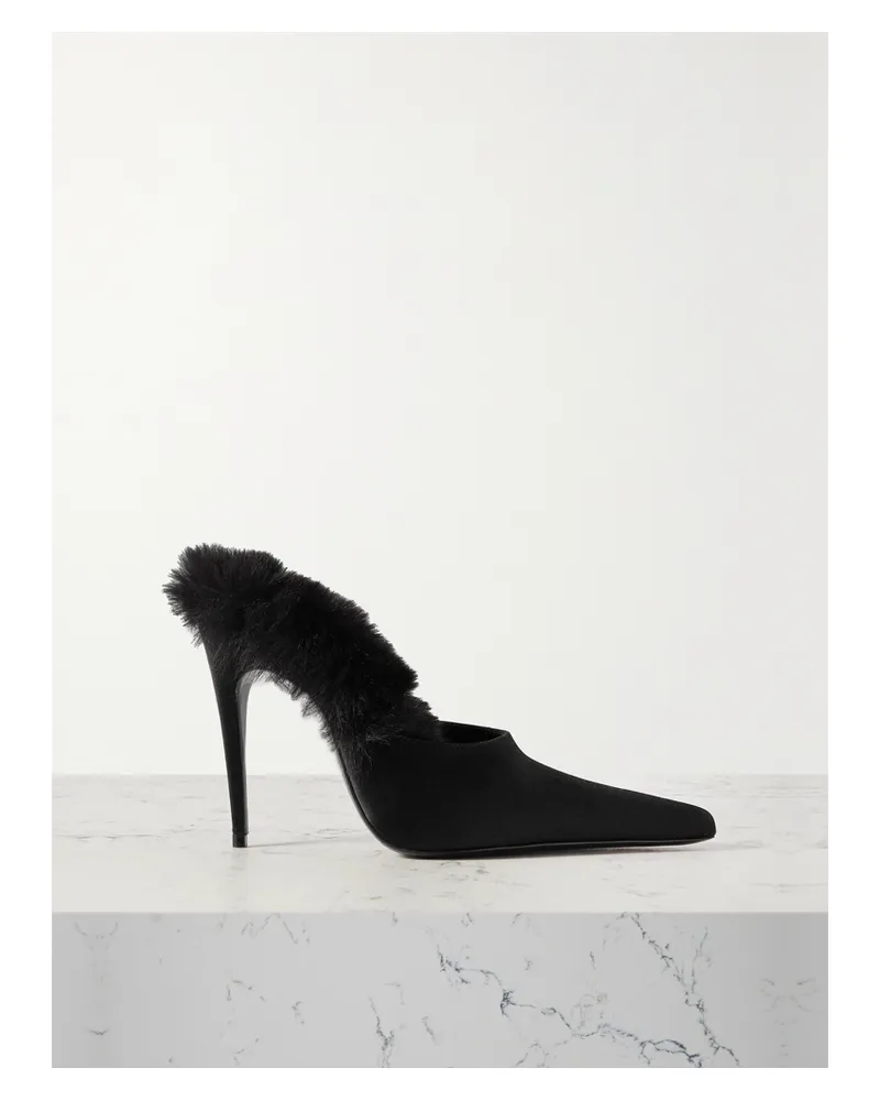 Magda Butrym Mules Aus Satin Und Faux Fur - Schwarz Schwarz