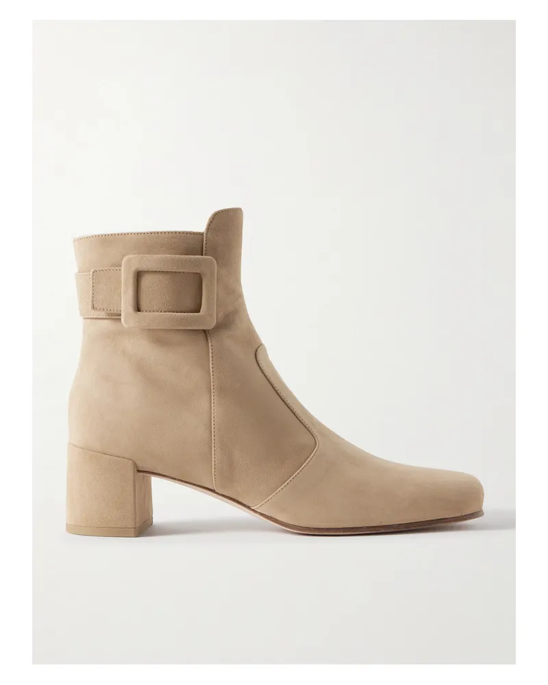 Roger Vivier Très Vivier Polly 45 Buckled Suede Ankle Boots - Neutrals Neutrals