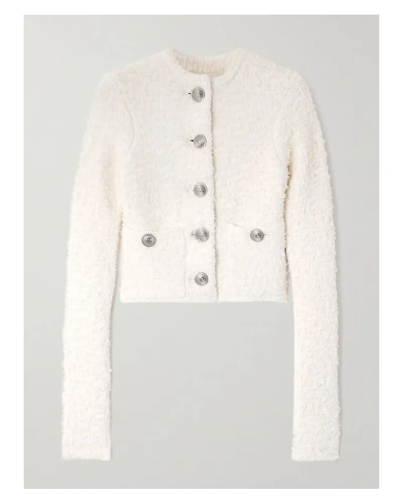 Balenciaga Verkürzter Cardigan Aus Tweed Aus Einer Baumwollmischung In Metallic-optik - Weiß Weiß