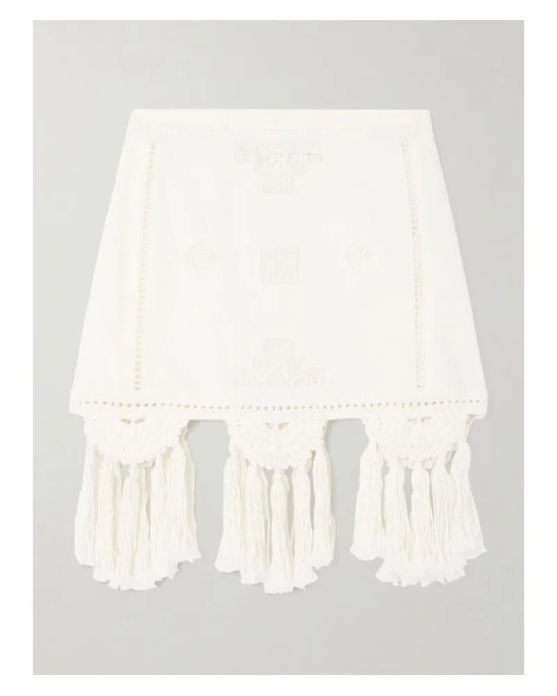 Isabel Marant Sandra Minirock Aus Baumwolle Mit Besatz Aus Makrameegarn Und Fransen - Weiß Weiß
