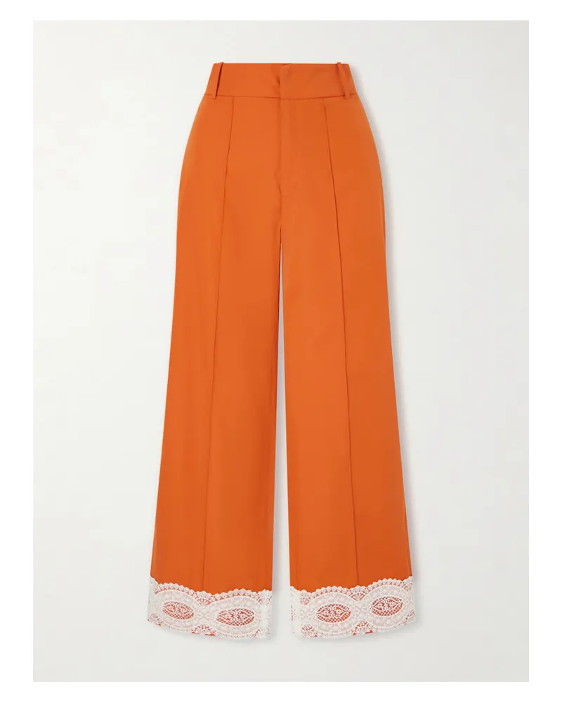 DESTREE Yoshimoto Lace-trimmed Cotton Poplin Pants - Orange Orange
