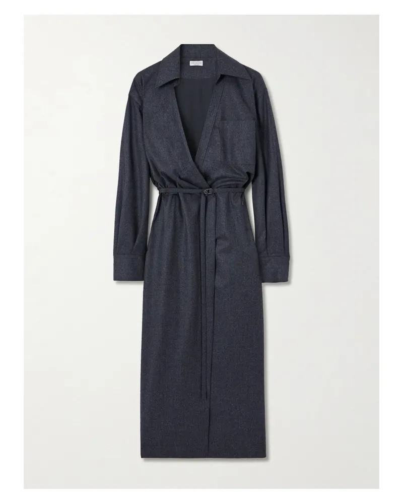 Brunello Cucinelli Midi-wickelkleid Aus Seide Mit Gürtel - Grau Grau