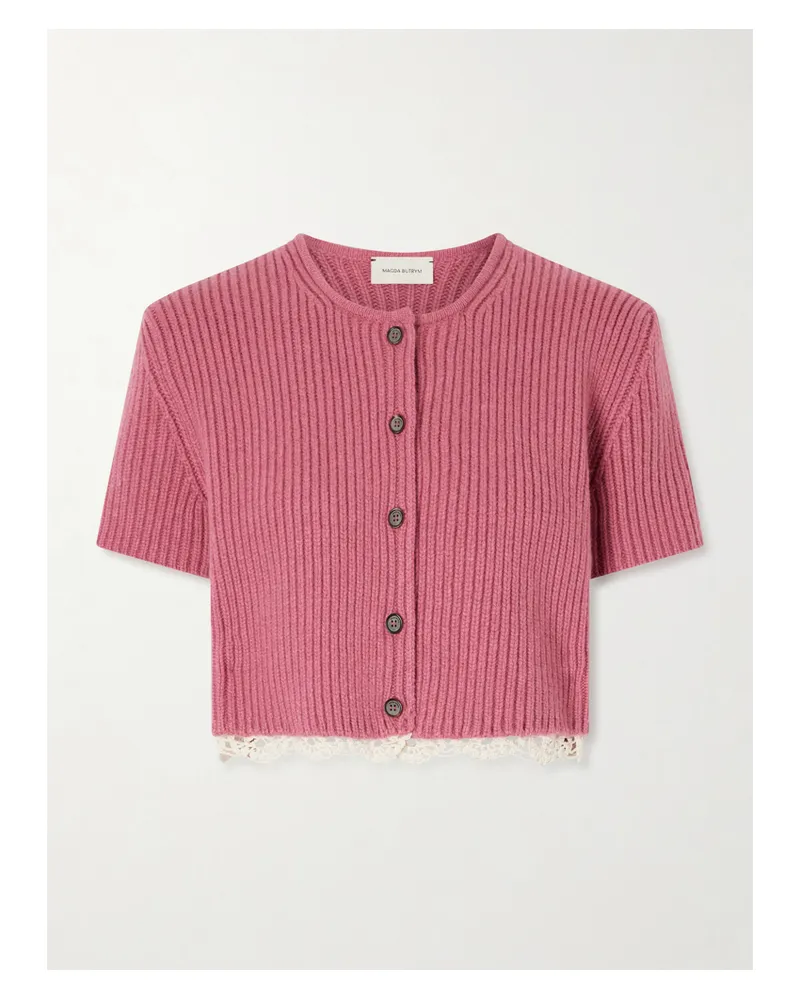 Magda Butrym Cropped Crochet-trimmed Cashmere Cardigan - Pink Pink
