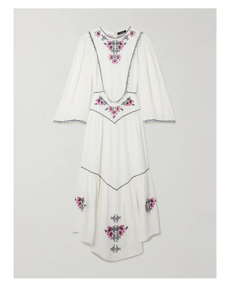 Isabel Marant Sonia Asymmetrisches Midikleid Aus Crêpe De Chine Mit Stickereien - Weiß Weiß