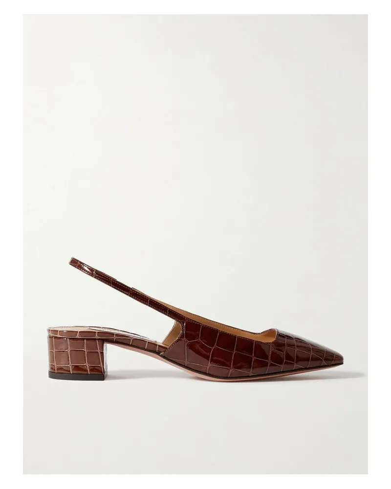 Aquazzura Ginza 35 Slingback-pumps Aus Leder Mit Krokodileffekt - Braun Braun