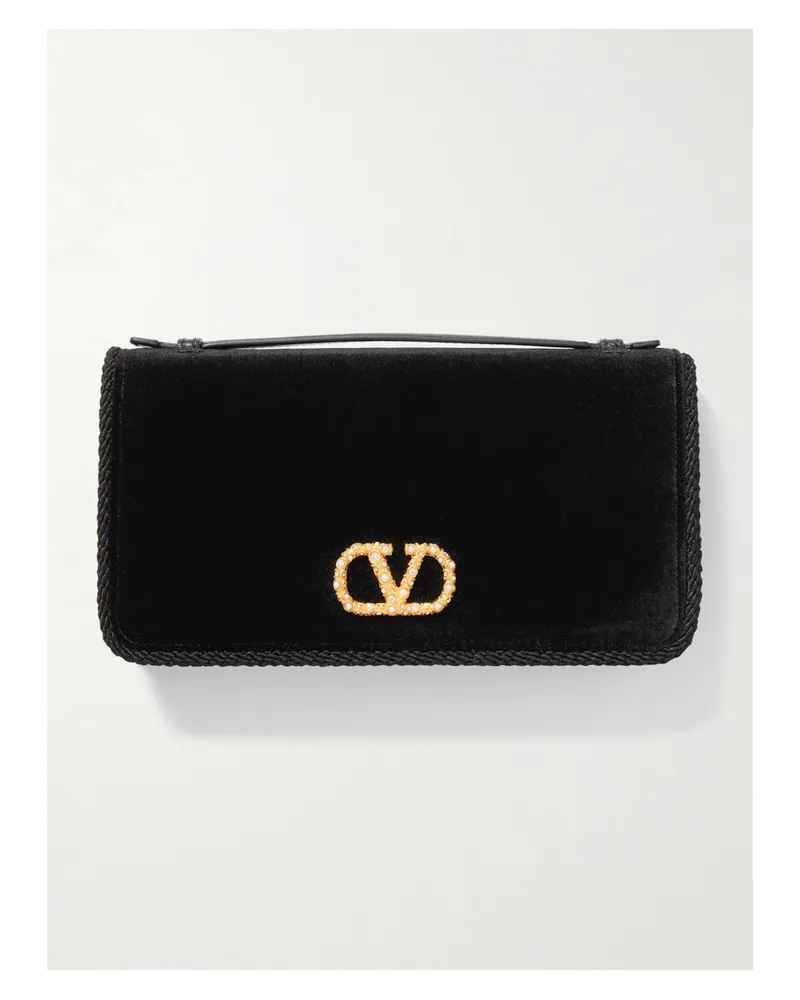 Valentino Garavani Vlogo Signature Portemonnaie Aus Samt Mit Verzierung - Schwarz Schwarz