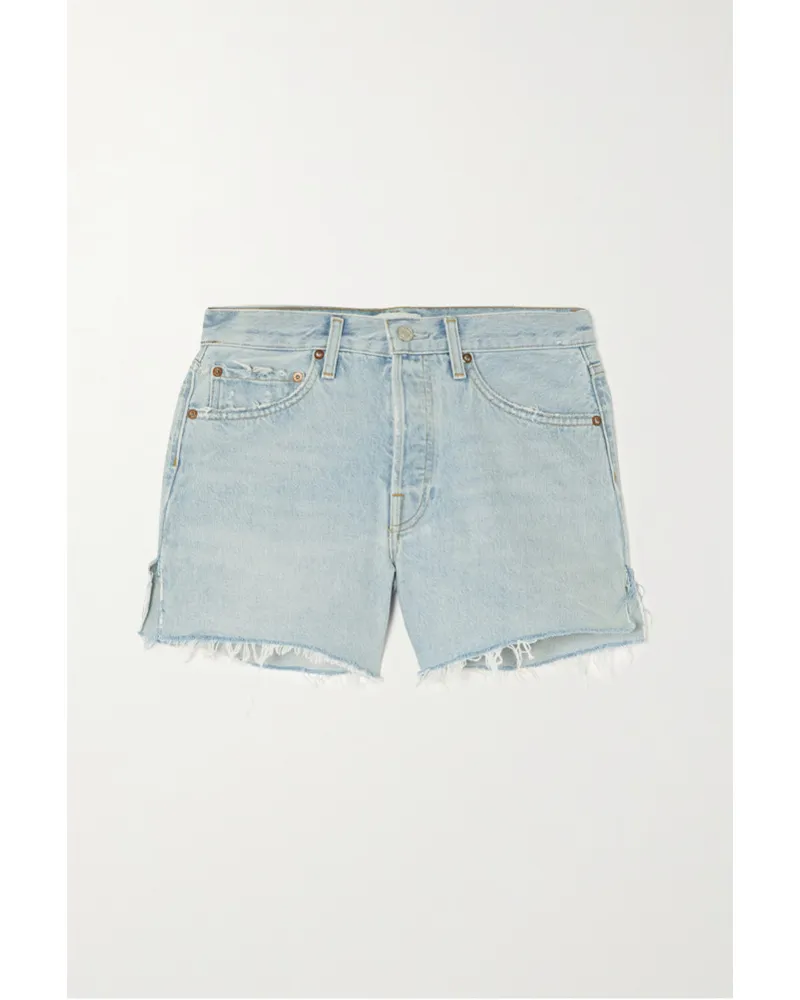 AGOLDE Long Parker Jeansshorts aus Bio-denim in Distressed-optik Blau