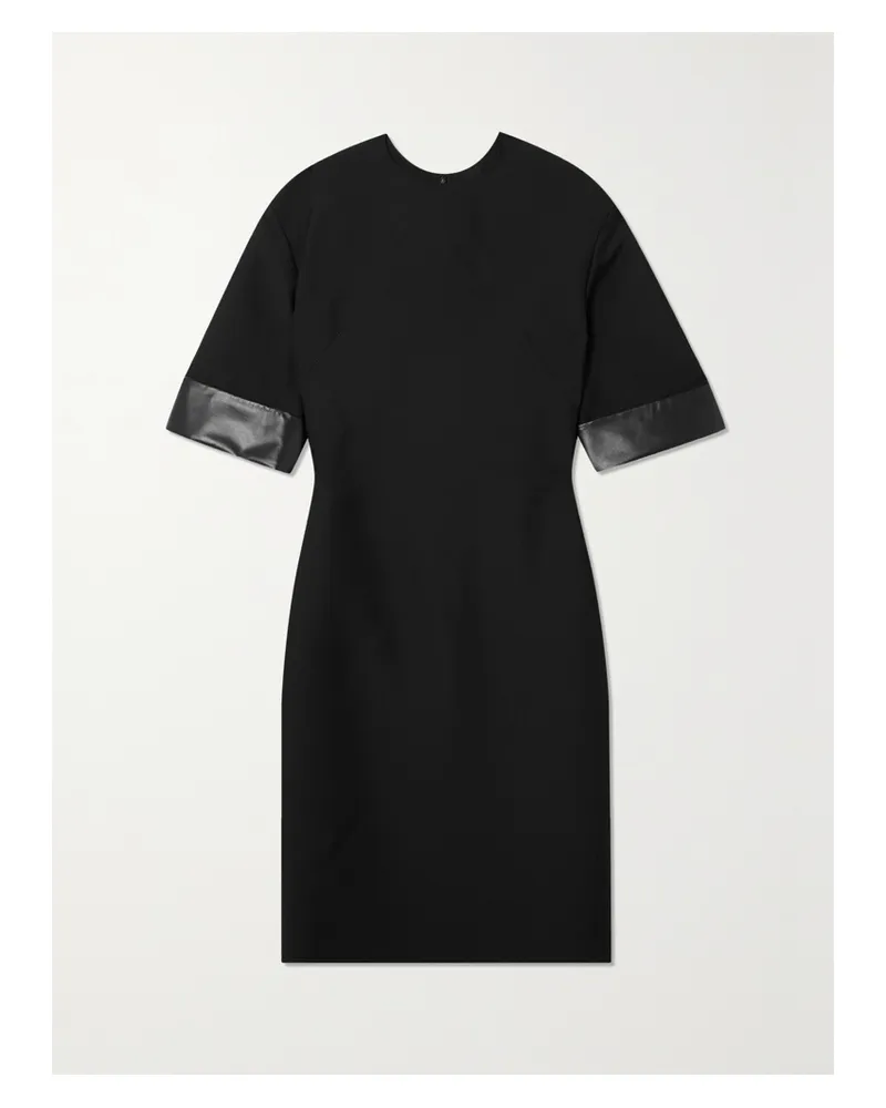 Valentino Garavani Kleid Aus Crêpe Aus Einer Woll-seidenmischung Mit Lederbesätzen - Schwarz Schwarz