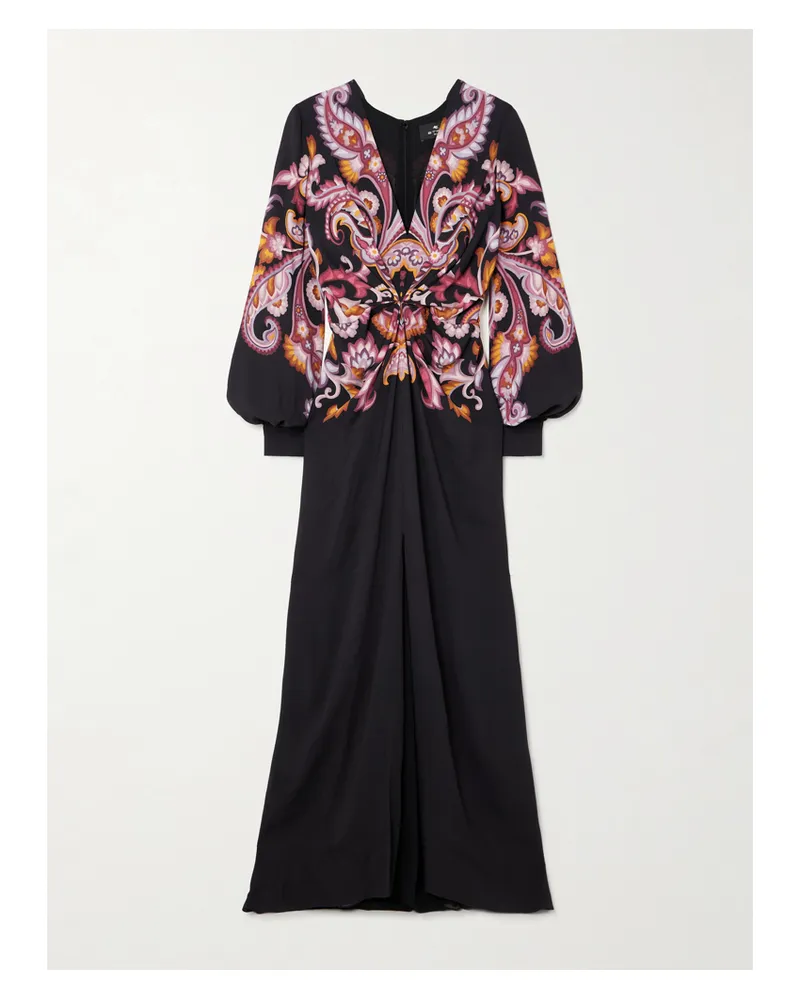 Etro Maxikleid Aus Crêpe De Chine Mit Raffungen Und Print - Schwarz Schwarz