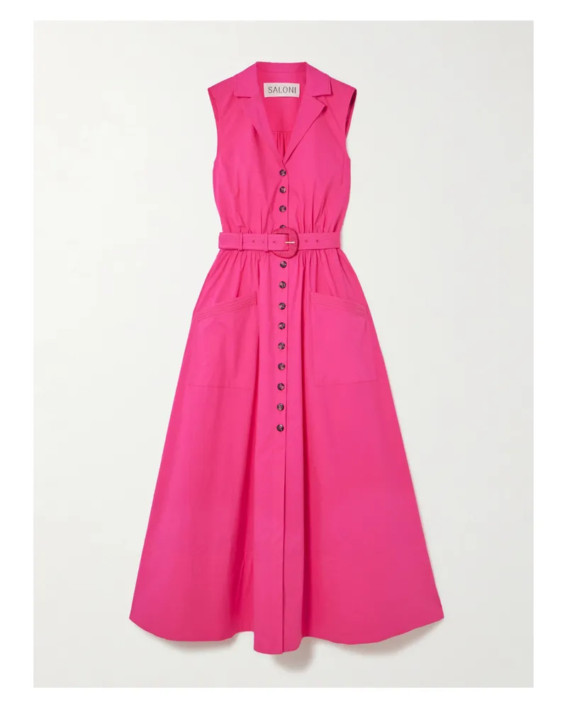 Saloni Kirat Midi-hemdblusenkleid Aus Einer Baumwollmischung Mit Gürtel - Pink Pink