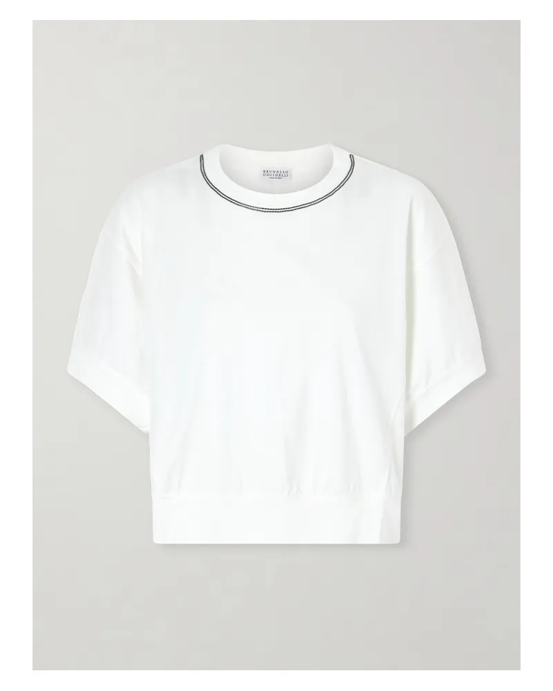 Brunello Cucinelli T-shirt Aus Baumwoll-jersey Mit Zierperlen - Weiß Weiß