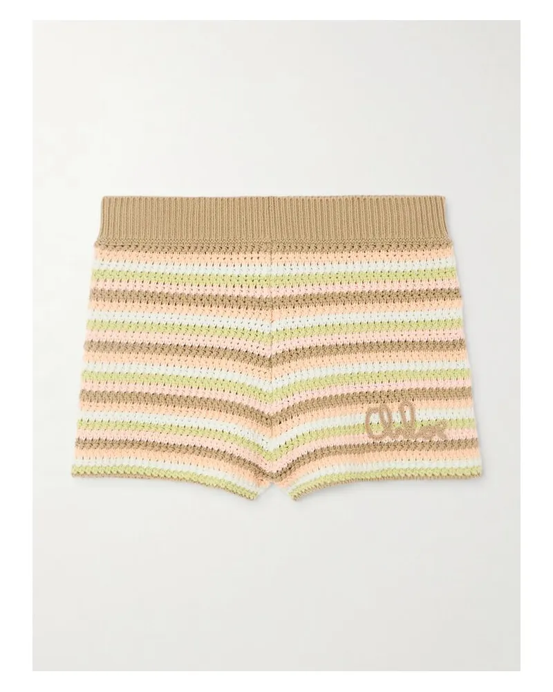 Chloé Shorts Aus Gehäkelter Baumwolle Mit Streifen Und Stickerei - Neutral Neutral