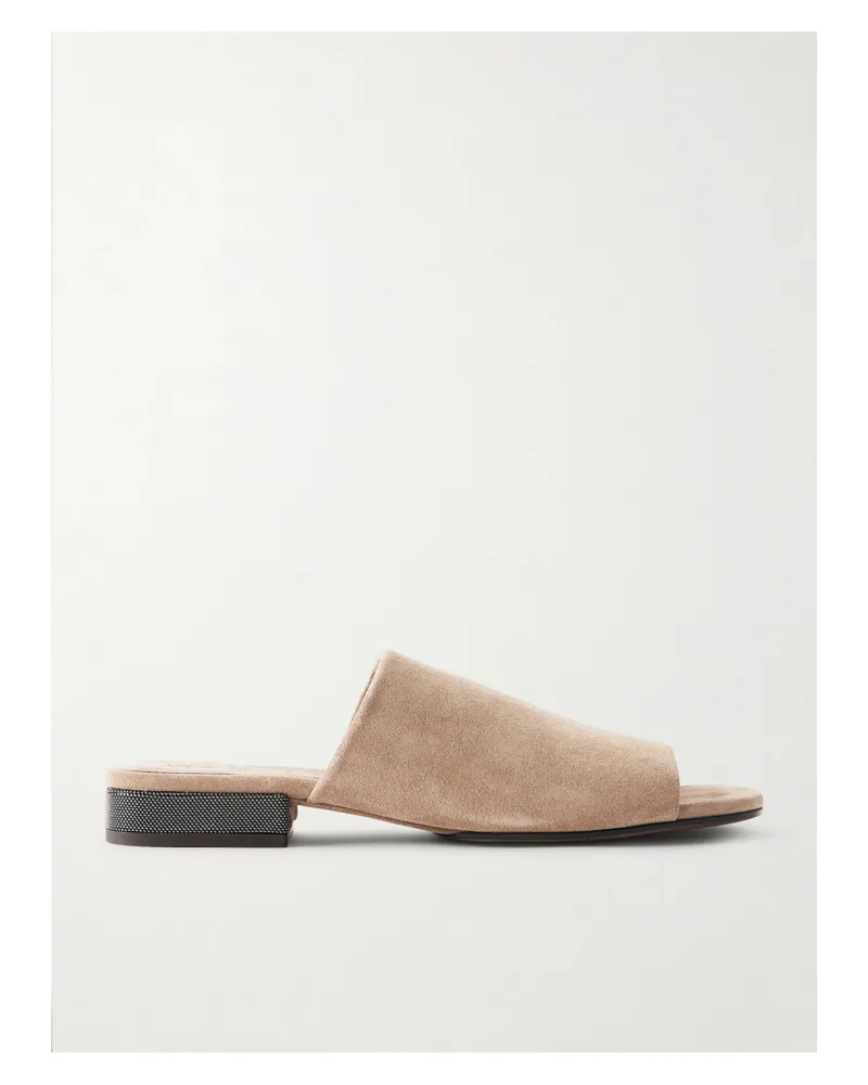 Brunello Cucinelli Embellished Suede Mules - Brown Brown