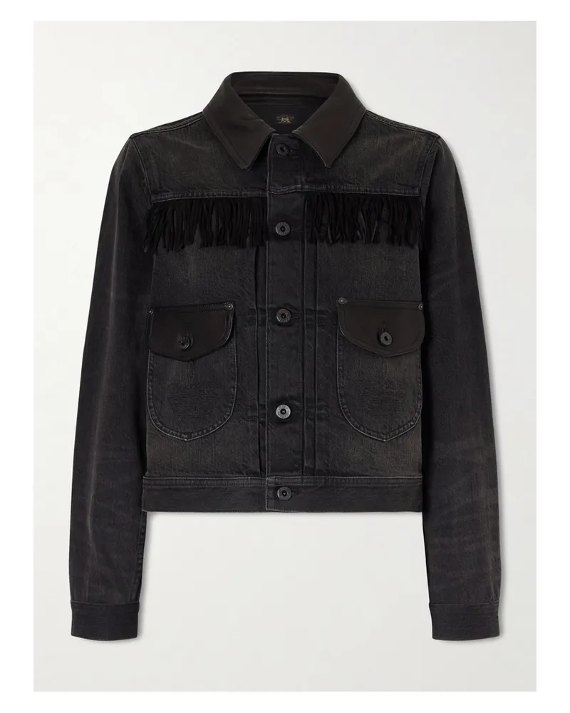 RRL Emerson Verkürzte Jeansjacke Mit Lederbesätzen - Schwarz Schwarz