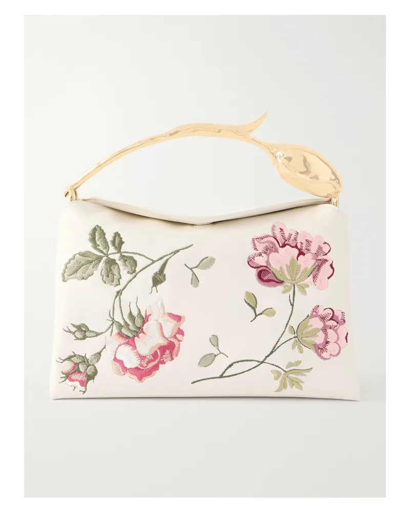 Erdem Bloom Embroidered Leather Clutch Bag - Neutrals Neutrals