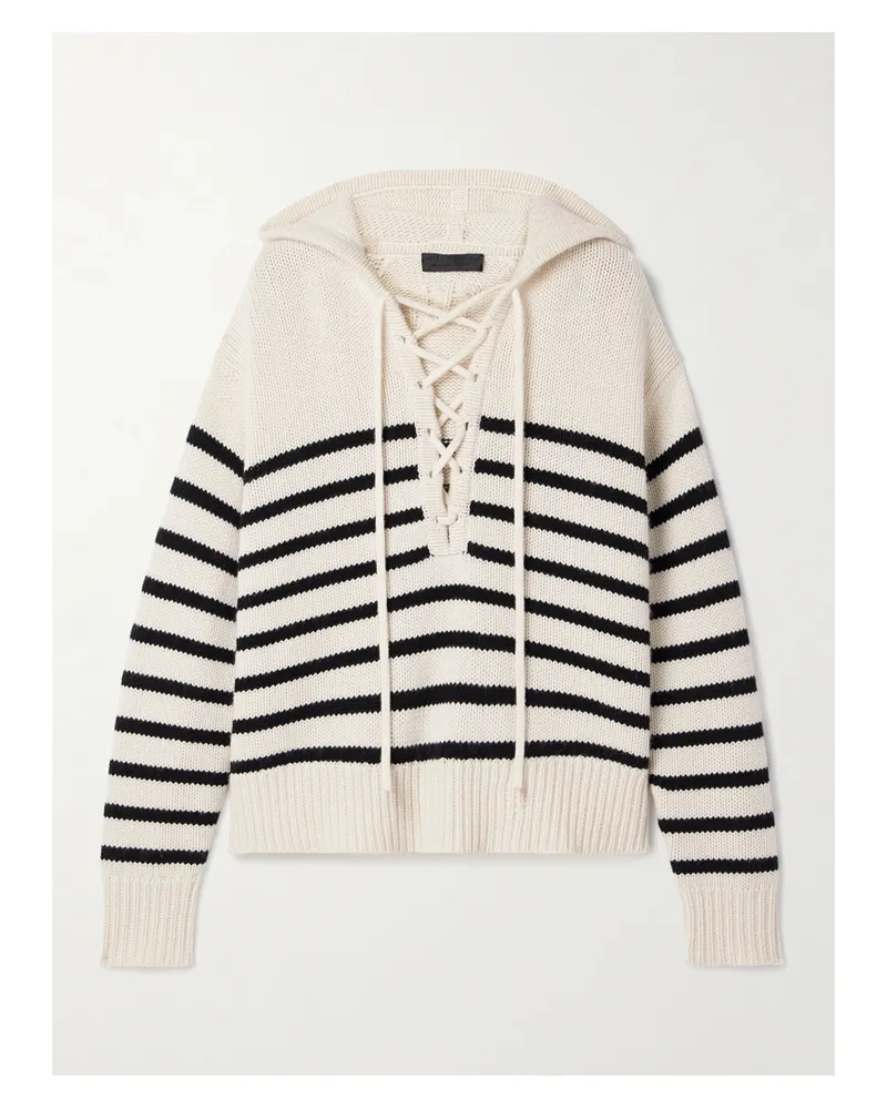Nili Lotan Noemi Gestreifter Kapuzenpullover Aus Kaschmir Mit Schnürung - Elfenbein Elfenbein