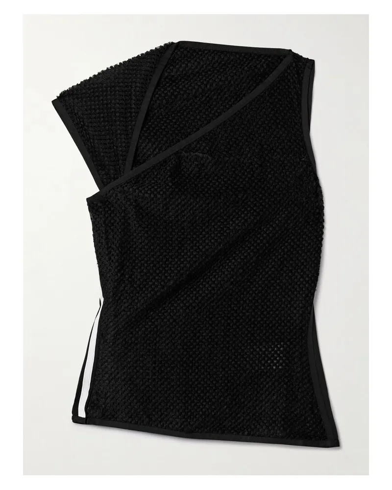 adidas Y-3 Asymmetrisches Tanktop Aus Gebürstetem Recyceltem Mesh Mit Besätzen Aus Stretch-jersey Und Streifen - Schwarz Schwarz