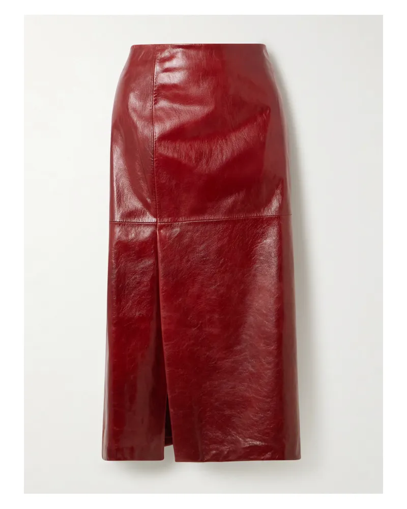 SPORTMAX Paneled Leather Midi Skirt - Burgundy Burgundy