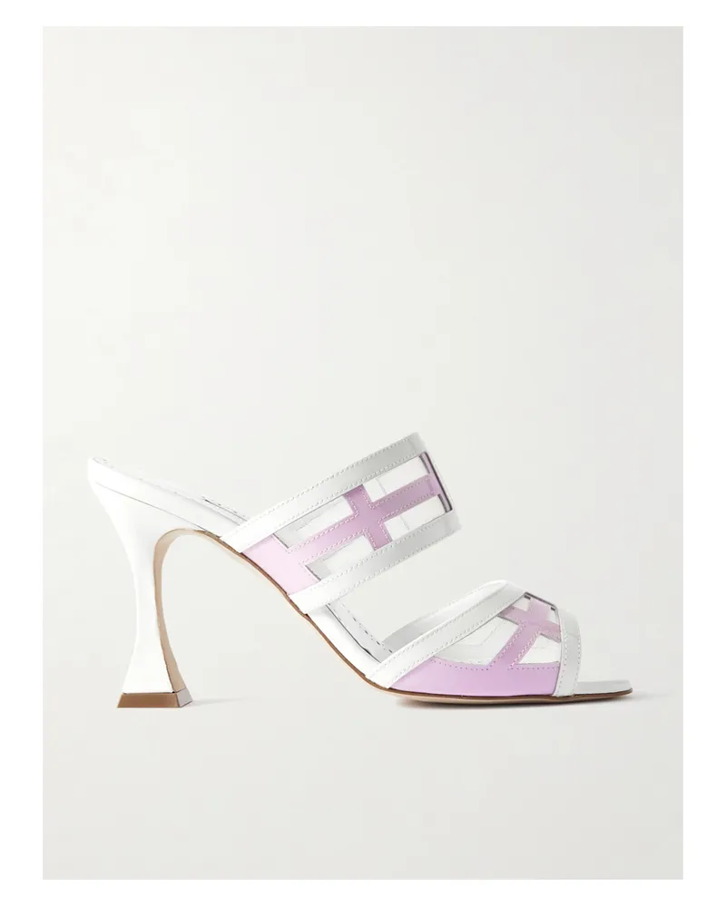 Manolo Blahnik Avespamu 90 Mules Aus Zweifarbigem Lackleder Mit Mesh-einsätzen - Pink Pink