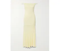 Elia Off-the-shoulder Twisted Pleated Knitted Midi Dress - Yellow