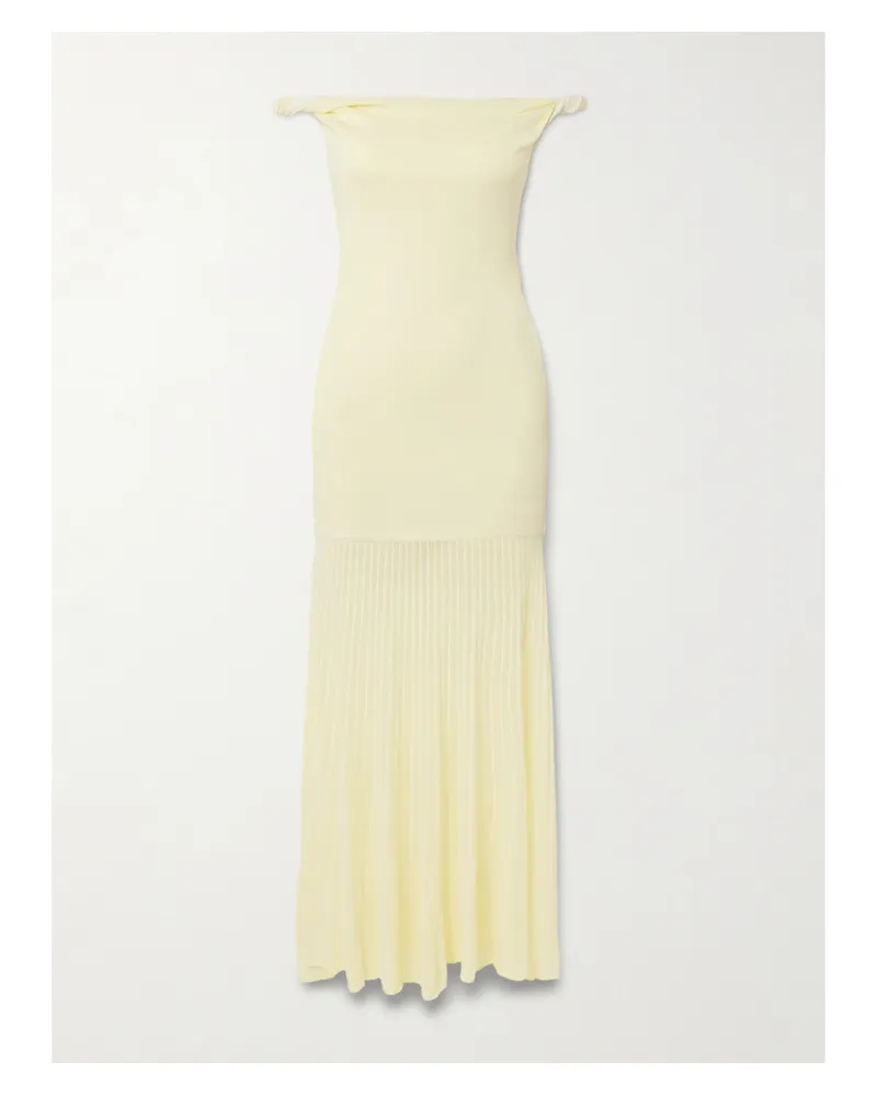 SIR Elia Off-the-shoulder Twisted Pleated Knitted Midi Dress - Yellow Yellow