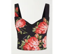Floral-print Cotton-blend Poplin Bustier Top - Black