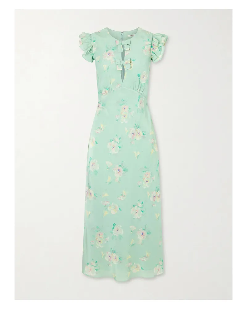 Alessandra Rich Floral-print Ruffle-trim Silk Midi Dress - Green Green