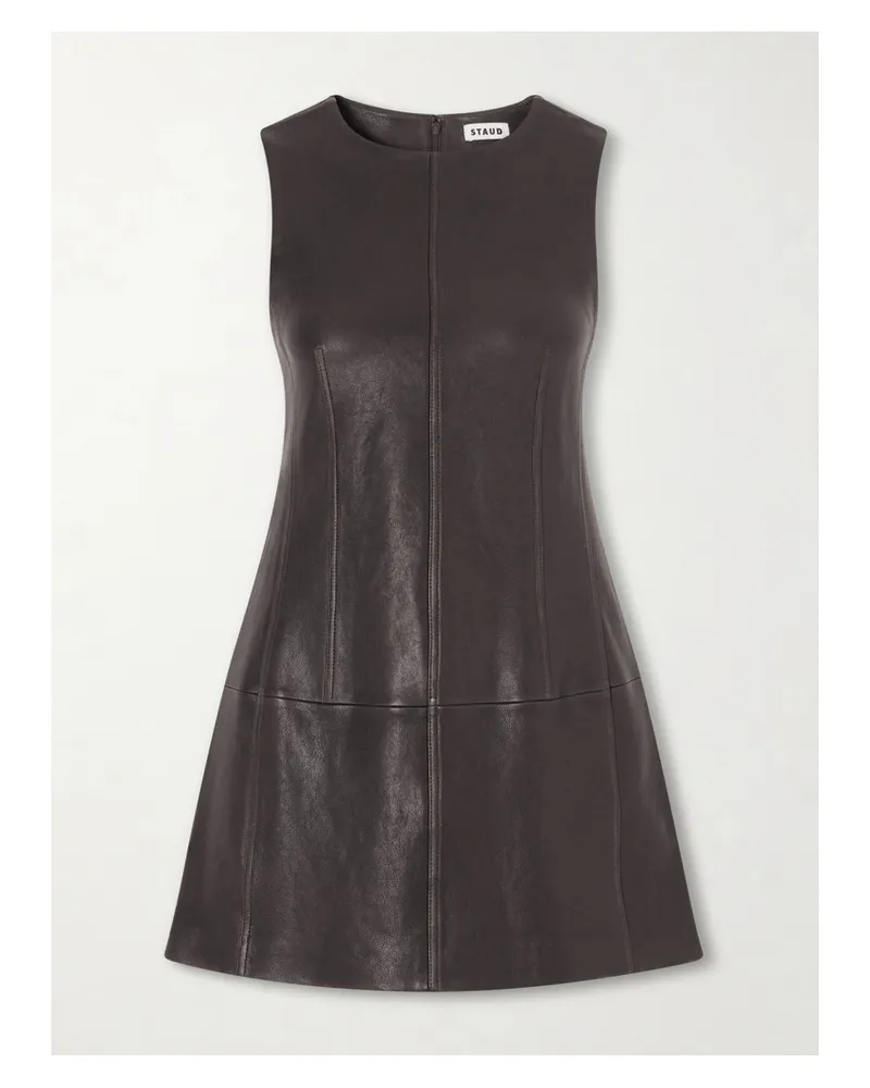 STAUD Binx Leather Mini Dress - Black Black