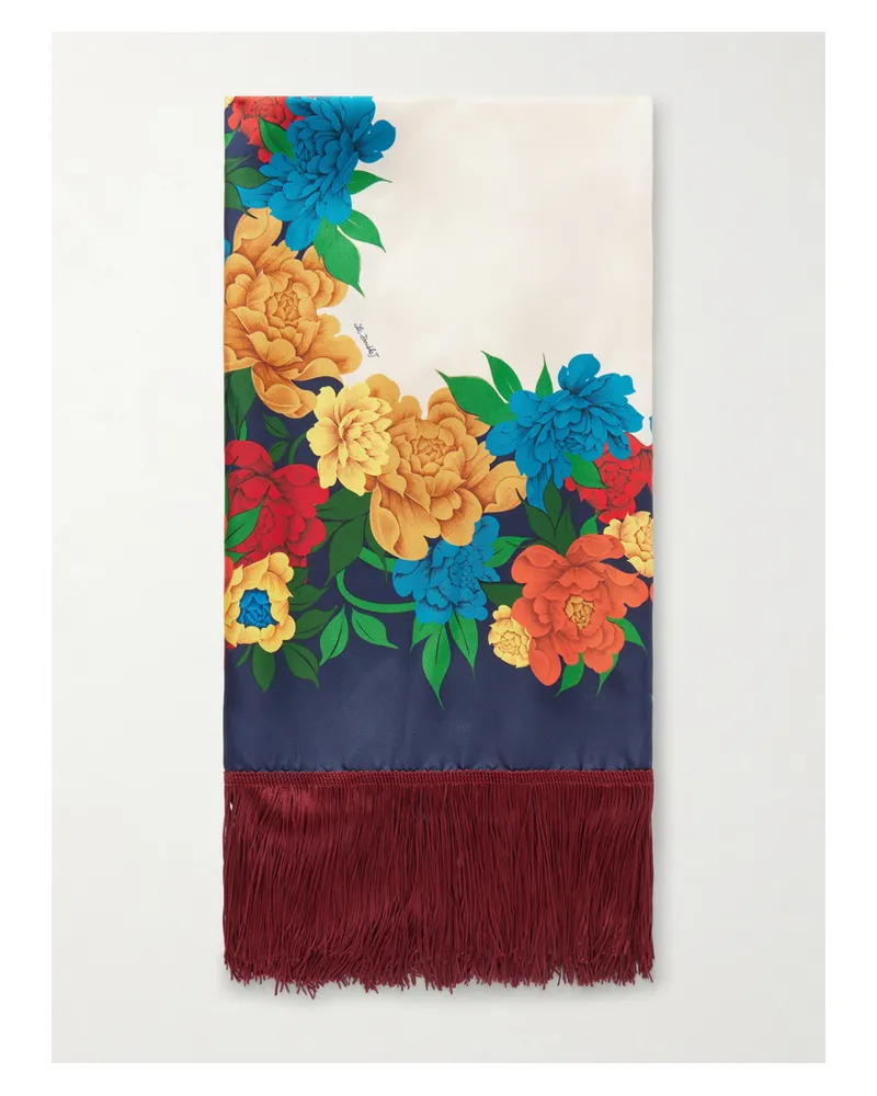 La DoubleJ Fringed Floral-print Silk-twill Scarf - Red Red