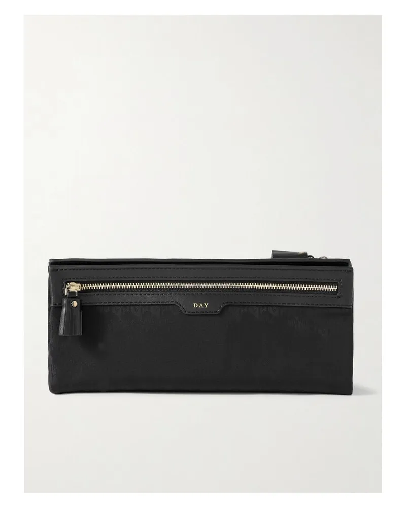 Anya Hindmarch Night And Day Kosmetiktasche Aus Nylon-jacquard Mit Lederbesätzen - Schwarz Schwarz