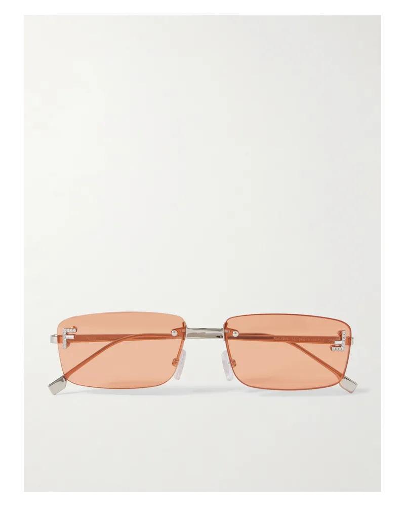 Fendi Fendi First Goldfarbene, Rahmenlose Sonnenbrille Mit Rechteckigem Gläsern Und Kristallen - Silber Silber