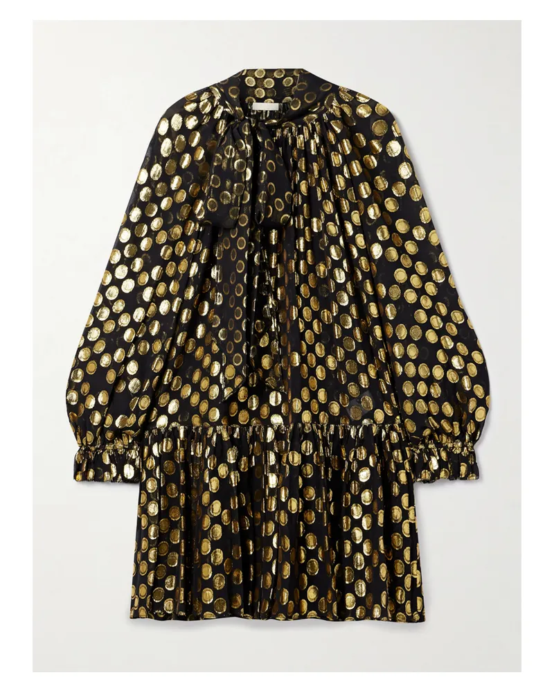 Ulla Johnson Loretta Minikleid Aus Crêpe De Chine Aus Einer Seidenmischung Mit Metallic-fil-coupé Und Schluppe - Schwarz Schwarz