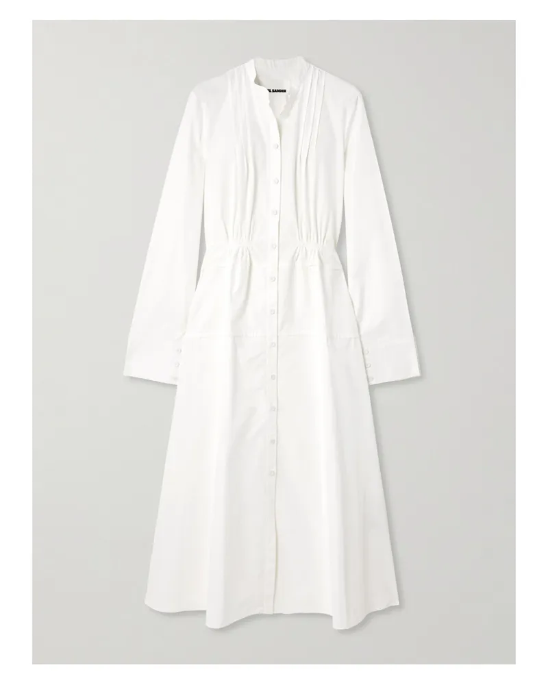 Jil Sander Maxi-hemdblusenkleid Aus Baumwollpopeline Mit Biesen - Wollweiß Wollweiß