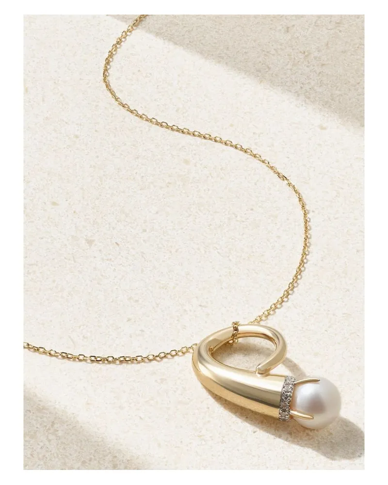 MATEO Cornucopia Kette Aus 14 Karat Gold Mit Perle Und Diamanten Gold
