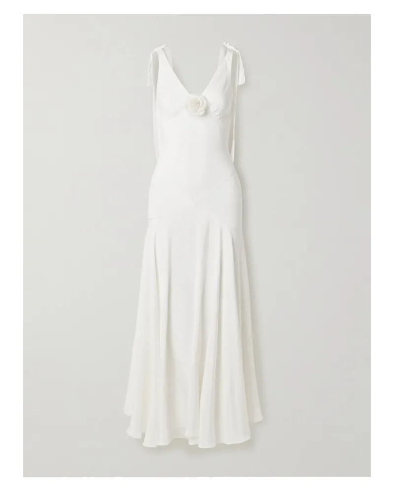 Rodarte Embellished Velvet-trimmed Silk-crepe Maxi Dress - White White
