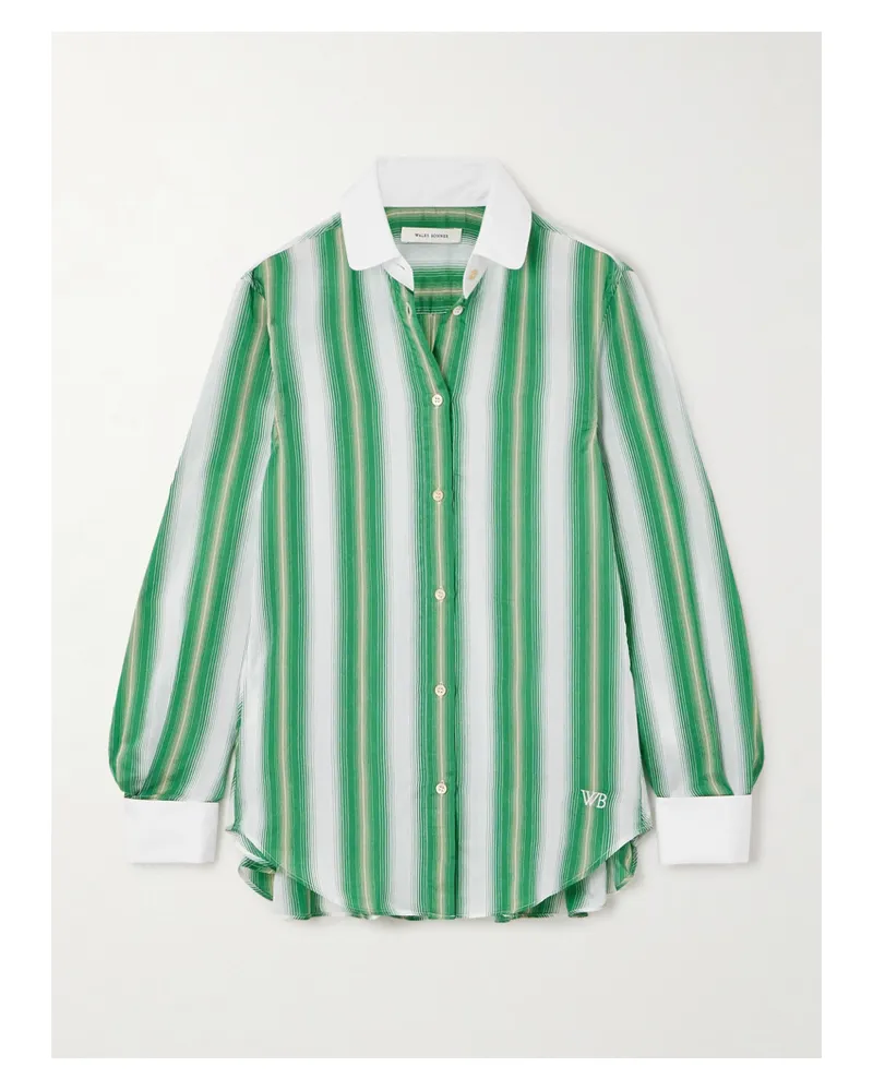 Wales Bonner Hemd Aus Gestreiftem Satin Mit Stickerei - Grün Grün
