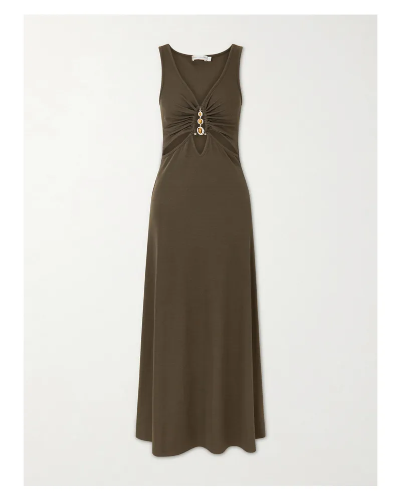 Christopher Esber Droplet Embellished Cut-out Ribbed-jersey Midi Dress - Brown Brown