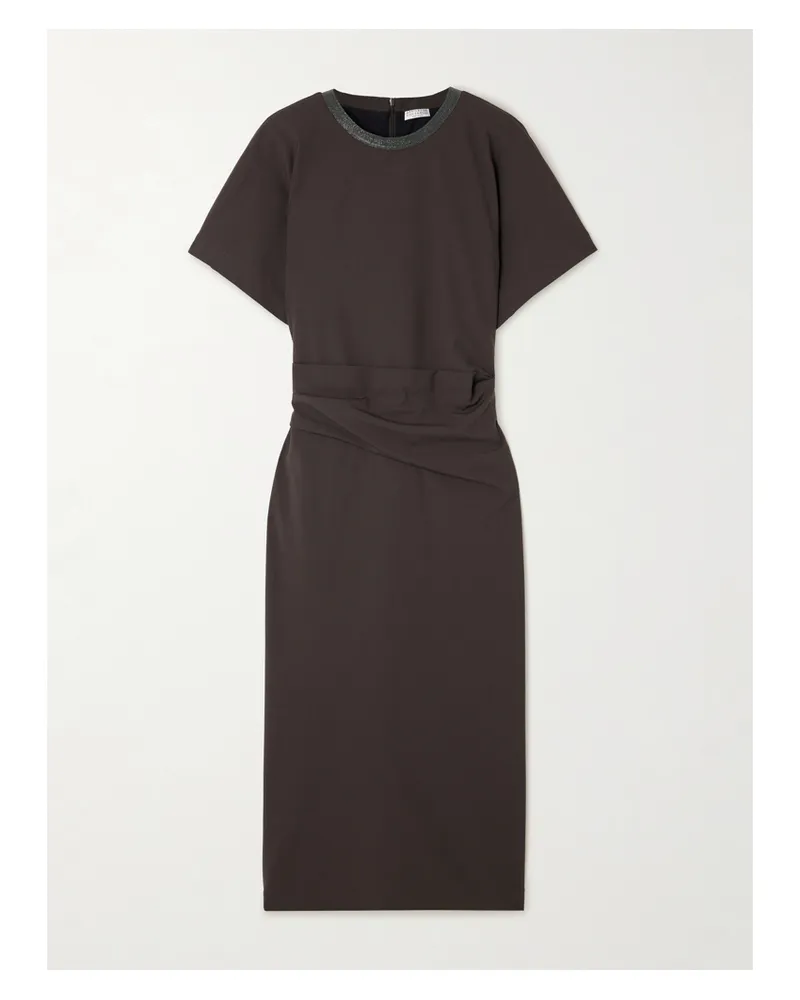 Brunello Cucinelli Midikleid Aus Einer Schurwollmischung Mit Falten Und Verzierungen - Braun Braun