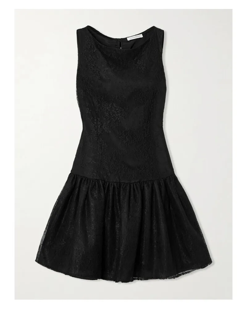 Nina Ricci Minikleid Aus Chantilly-spitze Mit Raffungen, Samtbesatz Und Schleife - Schwarz Schwarz