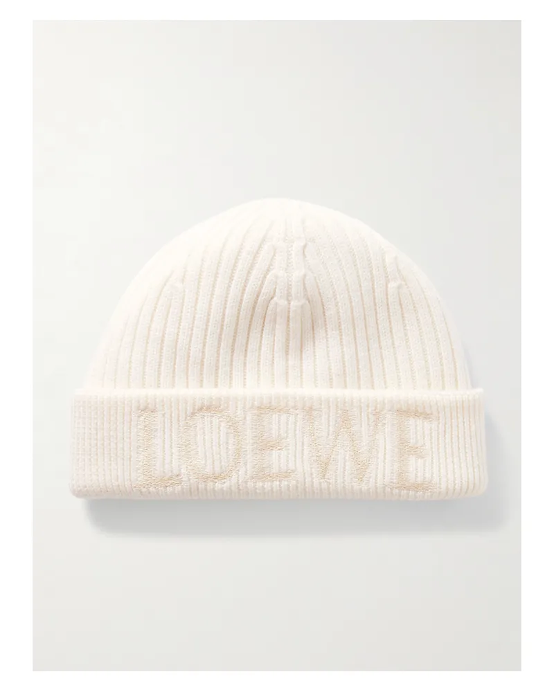 Loewe Embroidered Wool Beanie - White White