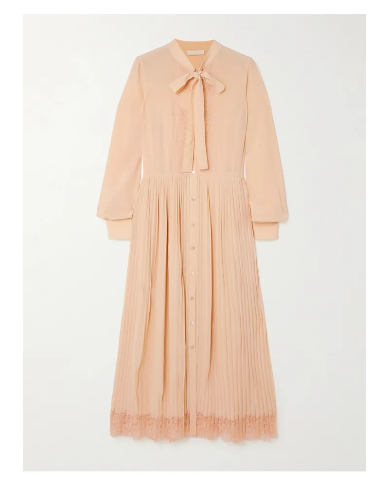 Ulla Johnson Aviana Hemdblusenkleid Aus Crêpe De Chine Aus Seide Mit Schluppe Und Spitzenbesätzen - Neutral Neutral